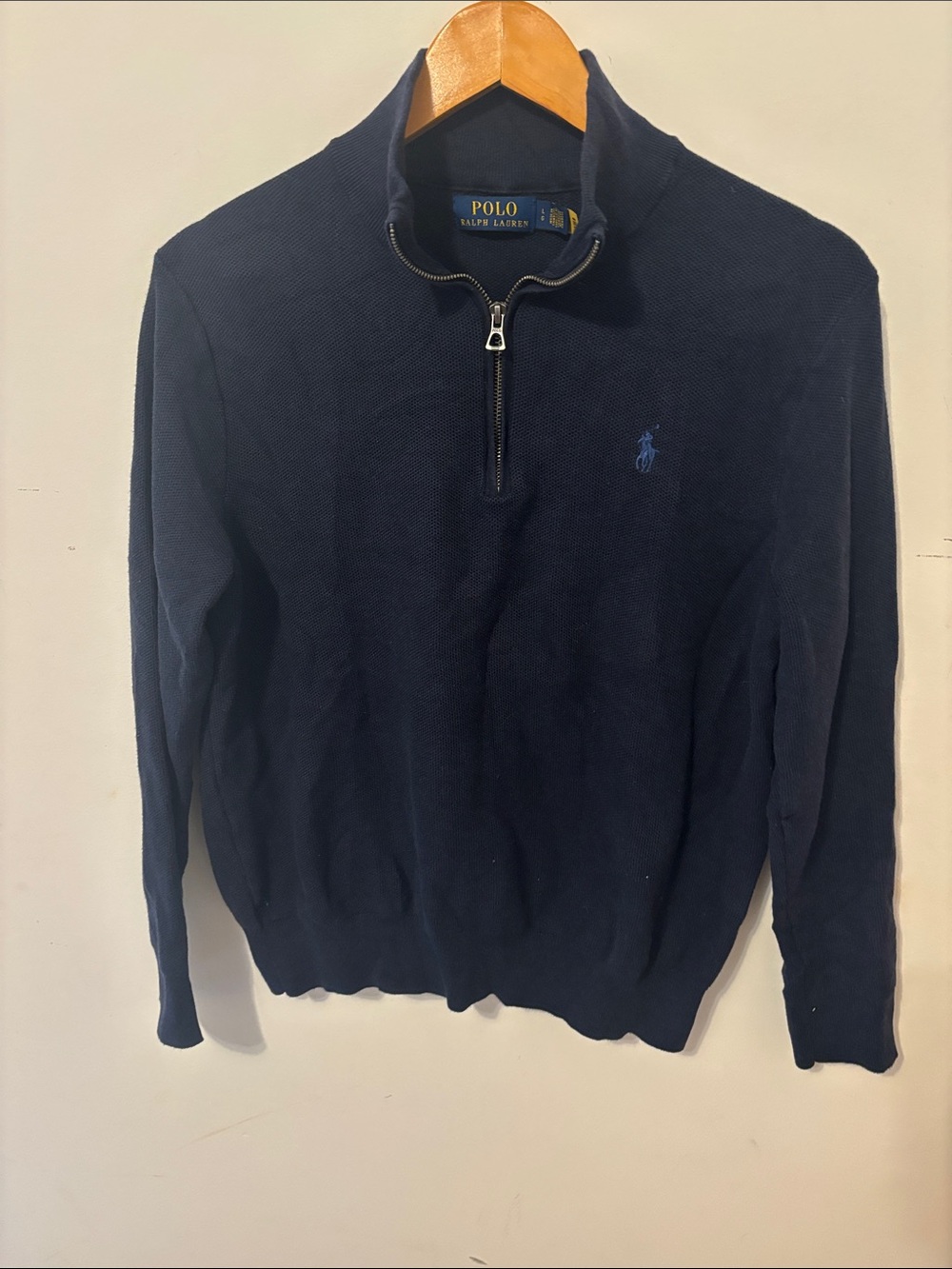 Polo by Ralph Lauren Dark Navy Mesh Knot Cotton Half-Zip Sweater